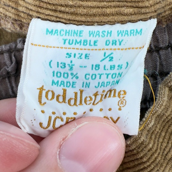 Vtg Toddletime JCPenney Baby Corduroy Overalls Brown Size 1/2 13.5-18 lbs 6-9 Mo - Picture 6 of 6